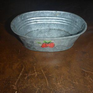Vintage Miniature Metal Tub Strawberry Graphics - Made in Hong Kong